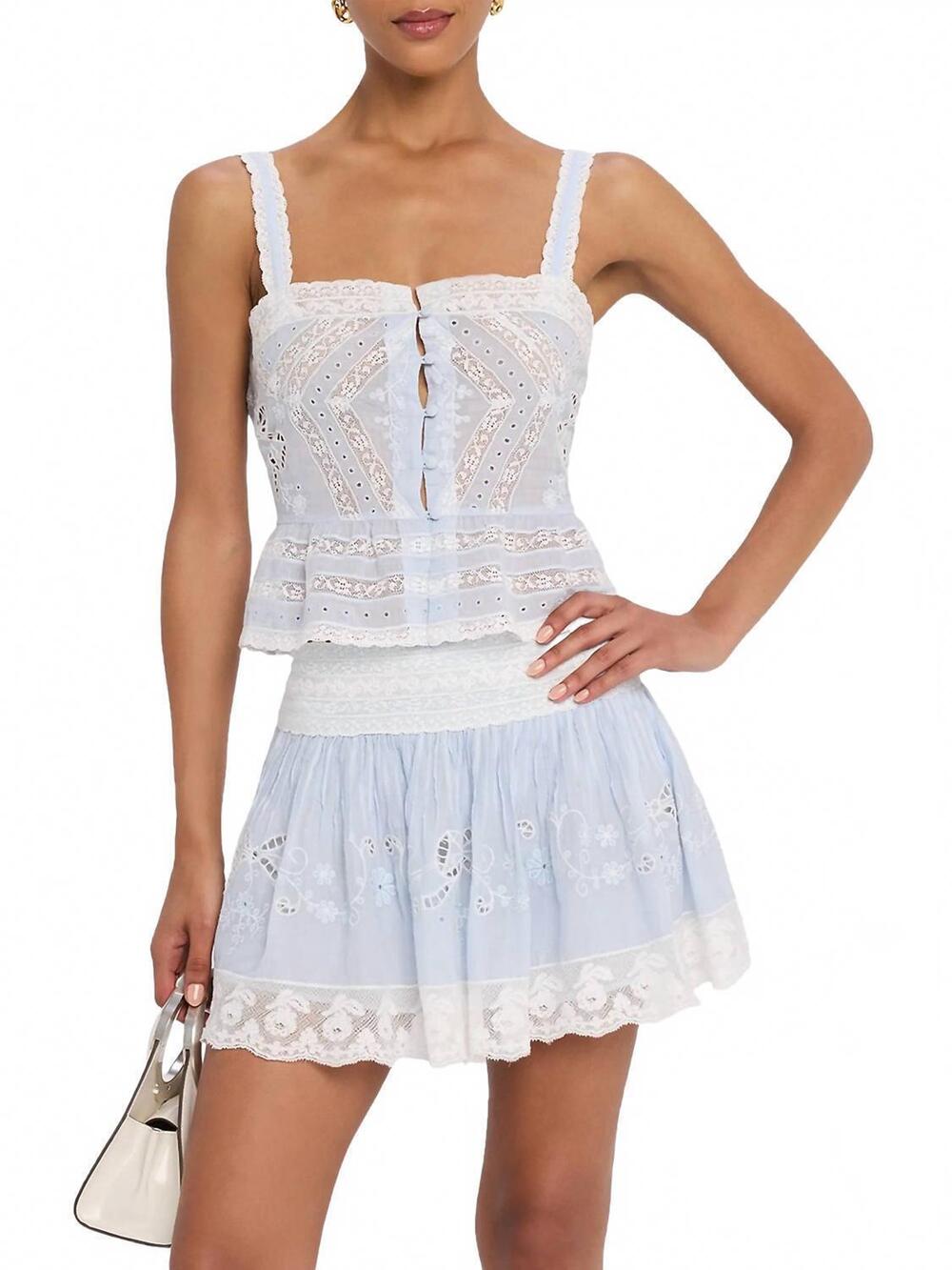 NEW LOVESHACKFANCY junior pruitt cami top in blue white
